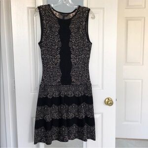 BCBG Max Azria Wilma Jacquard Black/Tan A-line Dress